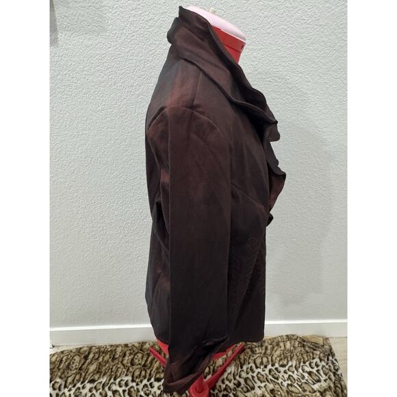 Ruffle Front Blouse Long Sleeve Bronze Button Down Secretary Career Top - Picture 3 of 6